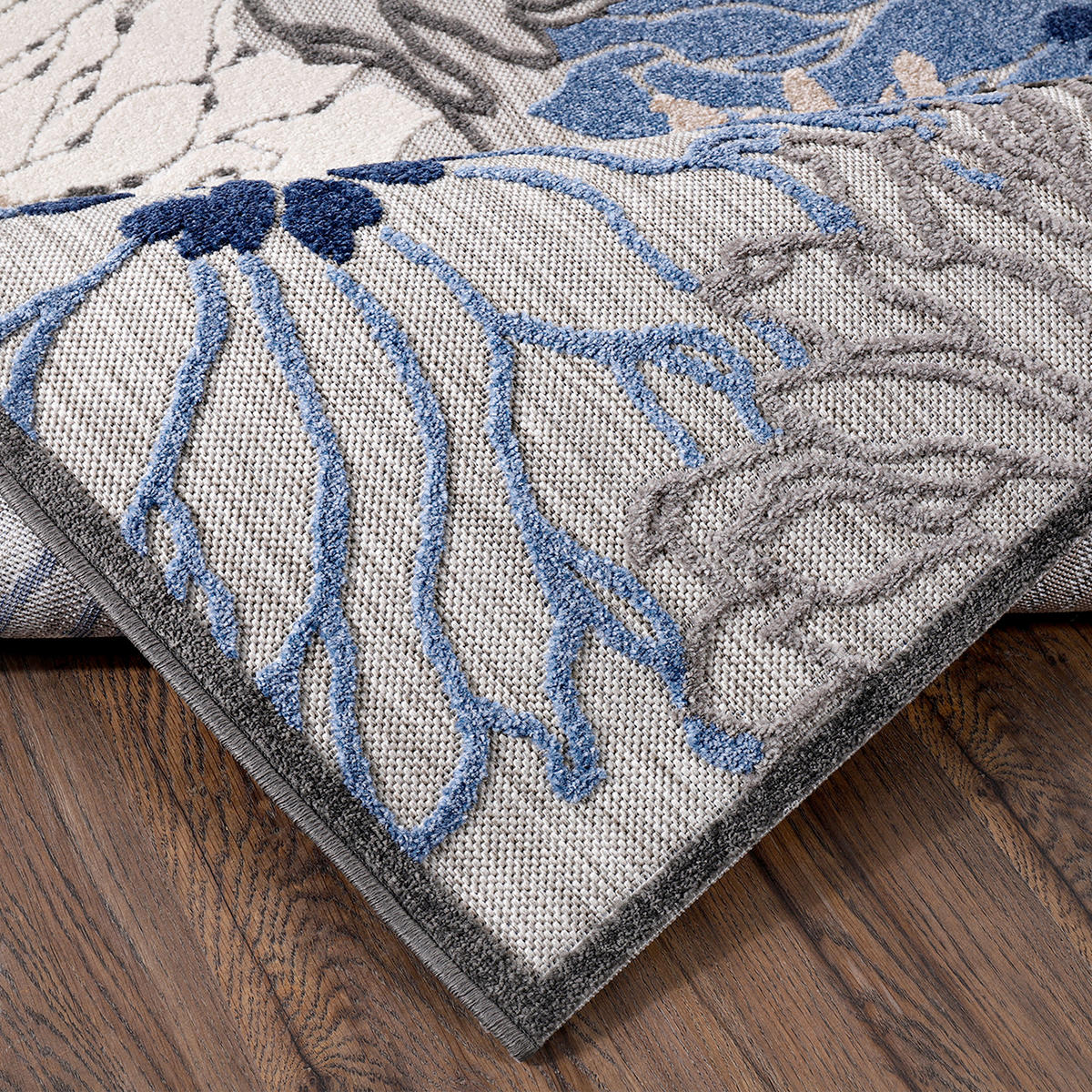 TEPIH ZA UNUTAR./VANJ. UPORAB 80/150 cm   plava, siva  Floral  - siva/plava, Lifestyle, tekstil/plastika (80/150cm)