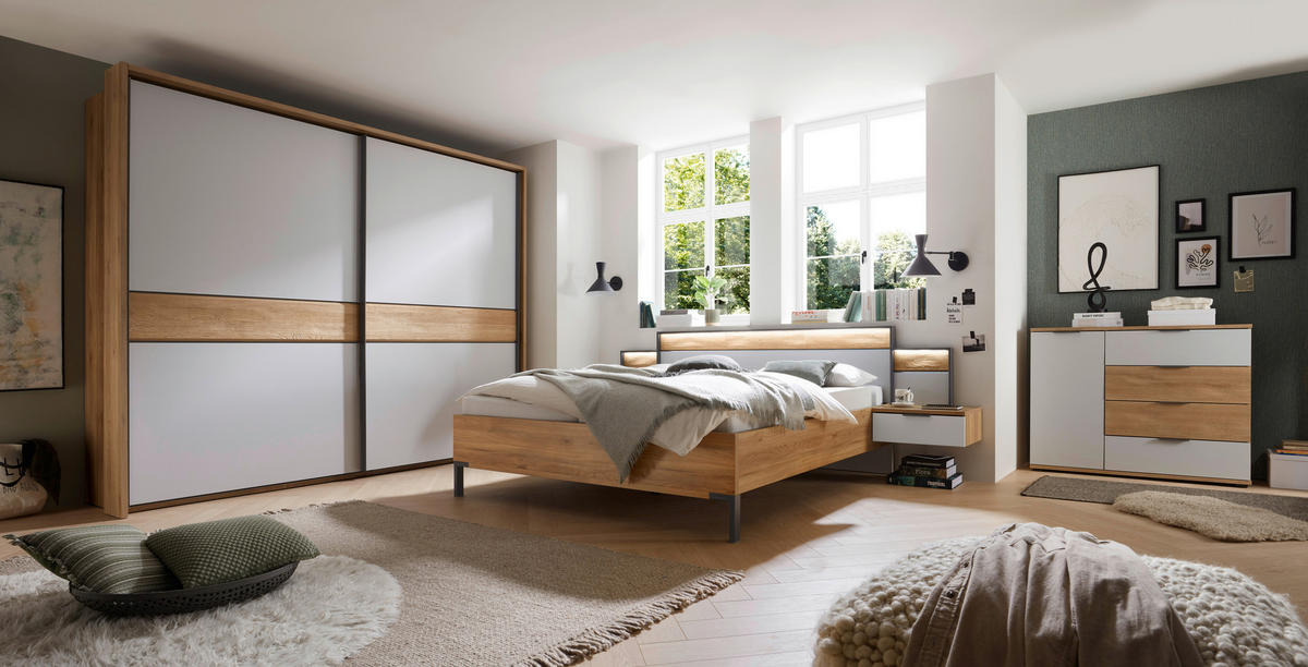 BETTANLAGE 180/200 cm  in Graphitfarben, Eichefarben, Hellgrau  - Eichefarben/Hellgrau, Design, Holz/Holzwerkstoff (180/200cm) - Xora