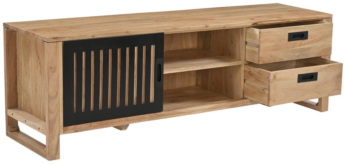 LOWBOARD  in 160/50/40 cm  - Schwarz/Naturfarben, KONVENTIONELL, Holz/Metall (160/50/40cm) - Livetastic
