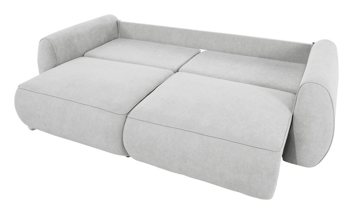 SCHLAFSOFA Chenille Hellgrau  inkl. Zierkissen, Rückenkissen, Bettkasten, Schlaffunktion, Rücken echt, Liegefläche im Originalstoff  - Hellgrau/Schwarz, KONVENTIONELL, Kunststoff/Textil (257/96/110cm) - Milino
