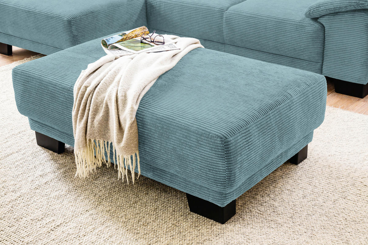 ECKSOFA in Cord Hellblau  - Schwarz/Hellblau, Design, Holz/Textil (174/270cm) - Pure Home Lifestyle