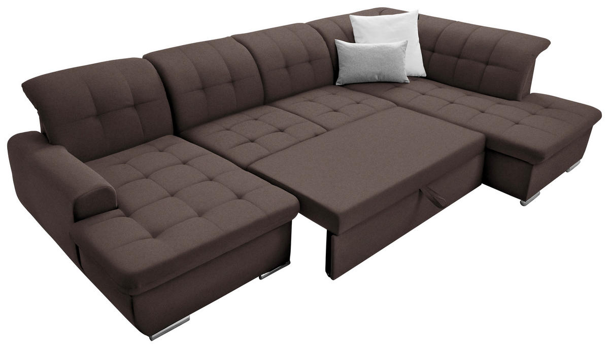 WOHNLANDSCHAFT in Flachgewebe Dunkelbraun  - Dunkelbraun/Silberfarben, Design, Textil/Metall (145/342/208cm) - Cantus