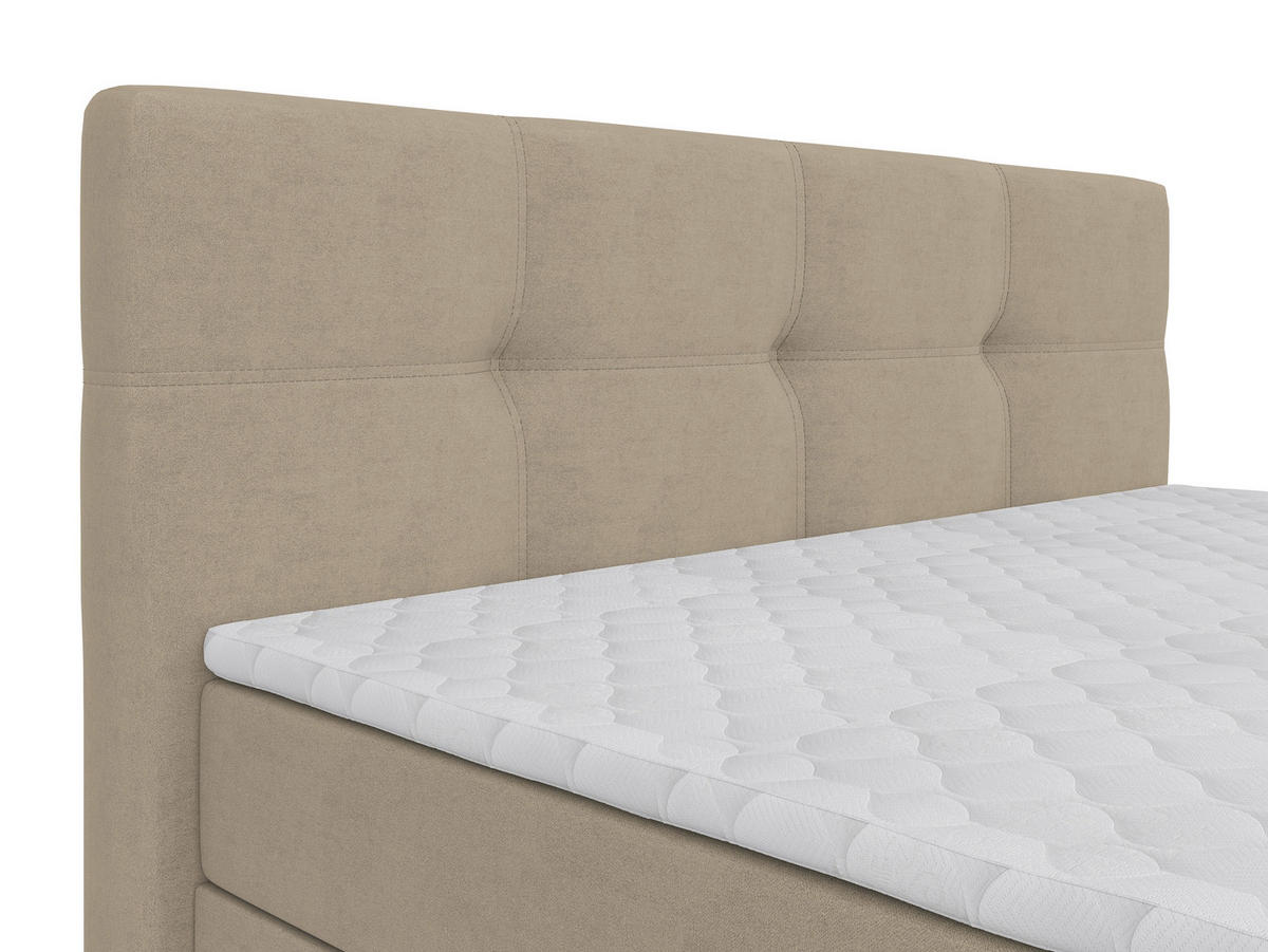 BOXBETT 180/200 cm,  in Beige, gepolstertes Kopfteil, Bettkasten, Topper, Matratzen, Wendematratze mit unterschiedlichen Härtegraden, H2 + H3 = mittel + fest  - Beige/Schwarz, Basics, Kunststoff/Textil (180/200cm) - Chameo