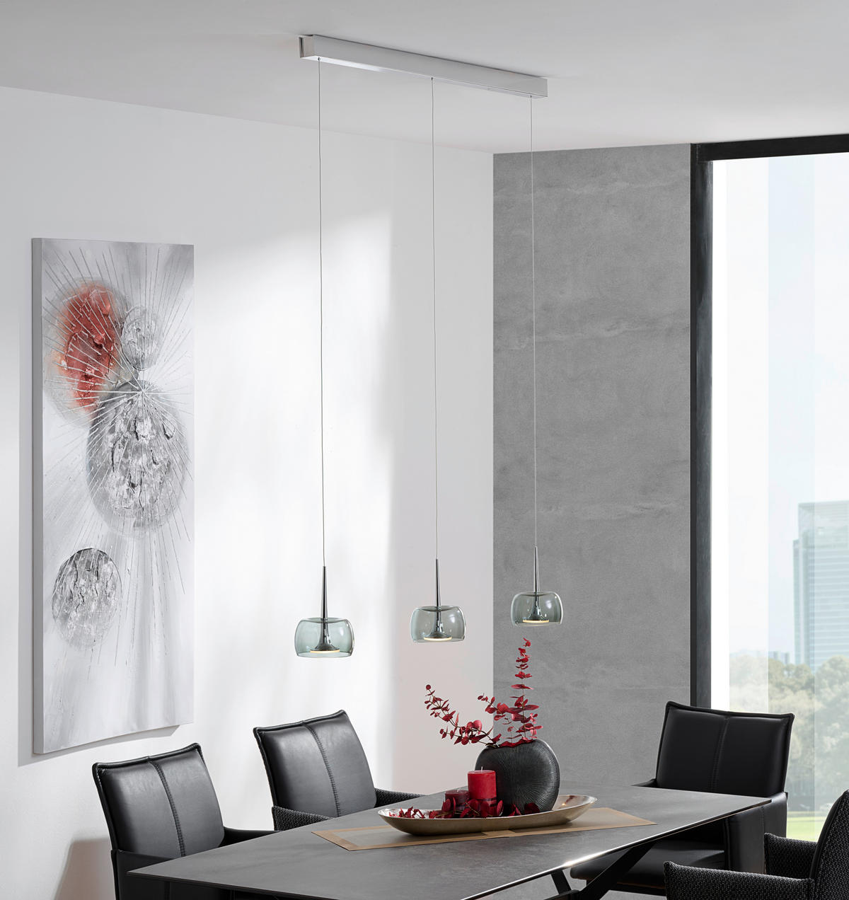 LED-HÄNGELEUCHTE Flute 110/4/200 cm   - Chromfarben, Design, Metall (110/4/200cm) - Helestra