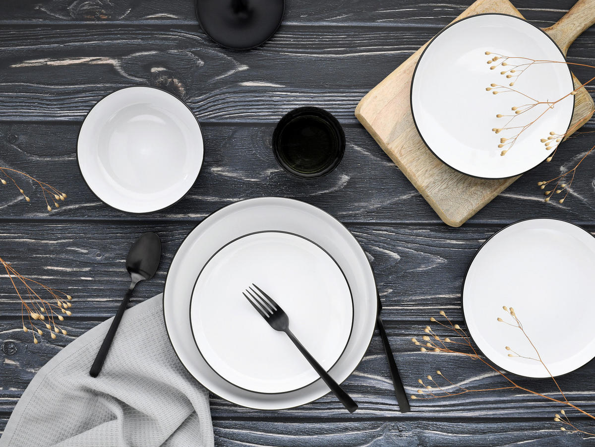 TAFELSERVICE Nordic Cool Black 12-teilig  - Grauweiß/Schwarz, Basics, Keramik - Creatable