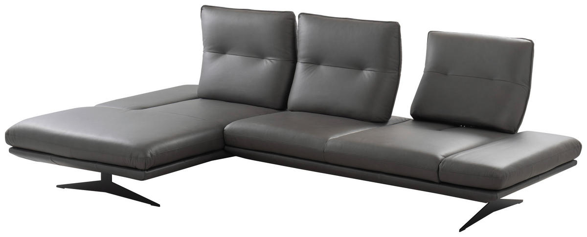 Colțar, piele, gri închis - gri închis/negru, Design, metal/piele (180/291cm) - Celina Home