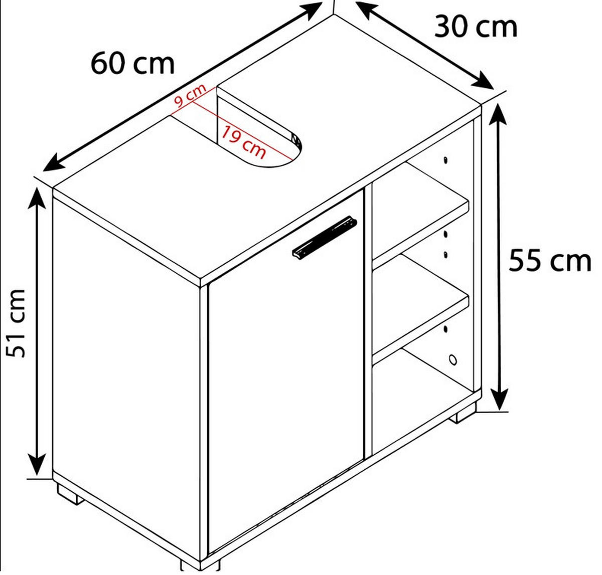 TVÄTTSTÄLLSUNDERSKÅP 60/54,8/30 cm  - vit/grå, Modern, trämaterial/plast (60/54,8/30cm) - MID.YOU