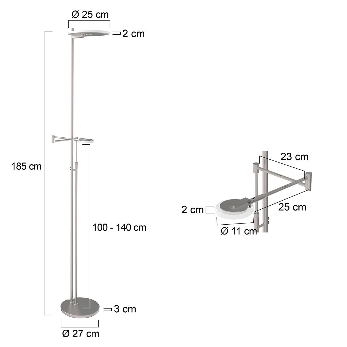 STEHLEUCHTE 58/27/185 cm    - Edelstahlfarben, Design, Glas/Metall (58/27/185cm)