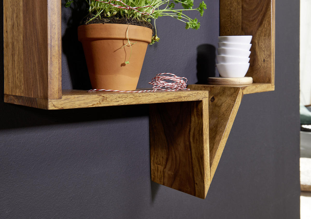 WANDREGALSET Sheesham massiv  - MODERN, Holz (50/49/13cm) - MID.YOU