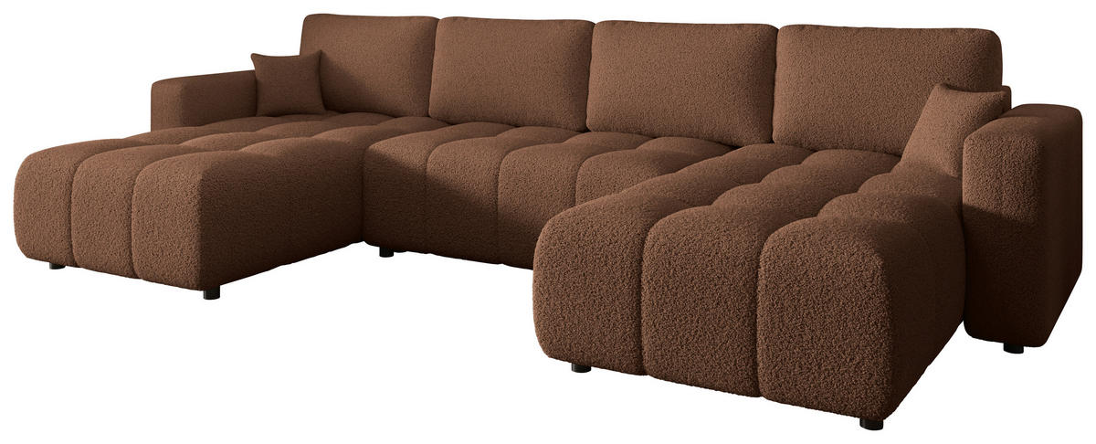 WOHNLANDSCHAFT Rostfarben Bouclé  - Rostfarben/Schwarz, MODERN, Kunststoff/Textil (190/380/190cm) - Carryhome