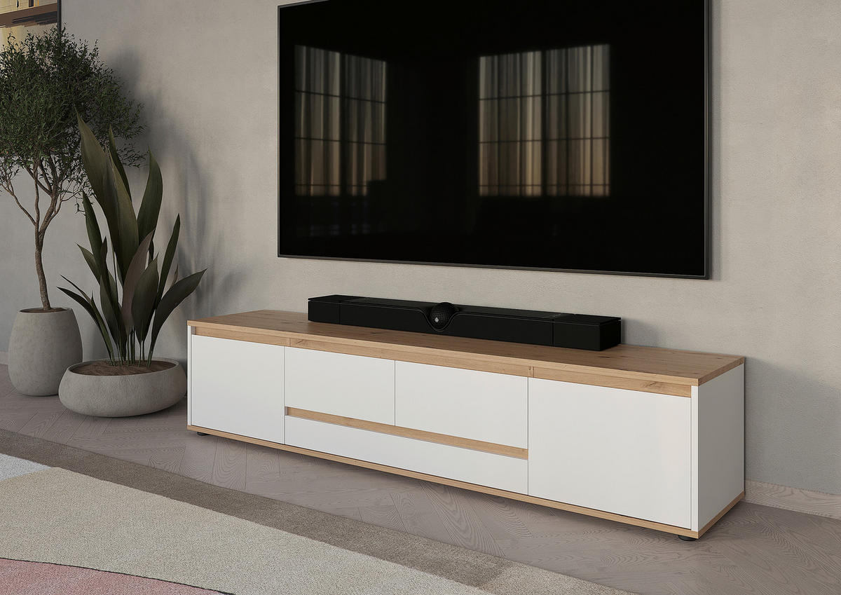 TV-BÄNK 180/50/42 cm  - vit/svart, Modern, trämaterial (180/50/42cm) - Carryhome