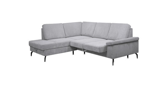 ECKSOFA Hellgrau Velours Bettkasten, Sitzvorzug  - Hellgrau/Schwarz, KONVENTIONELL, Textil/Metall (206/253cm) - Venda