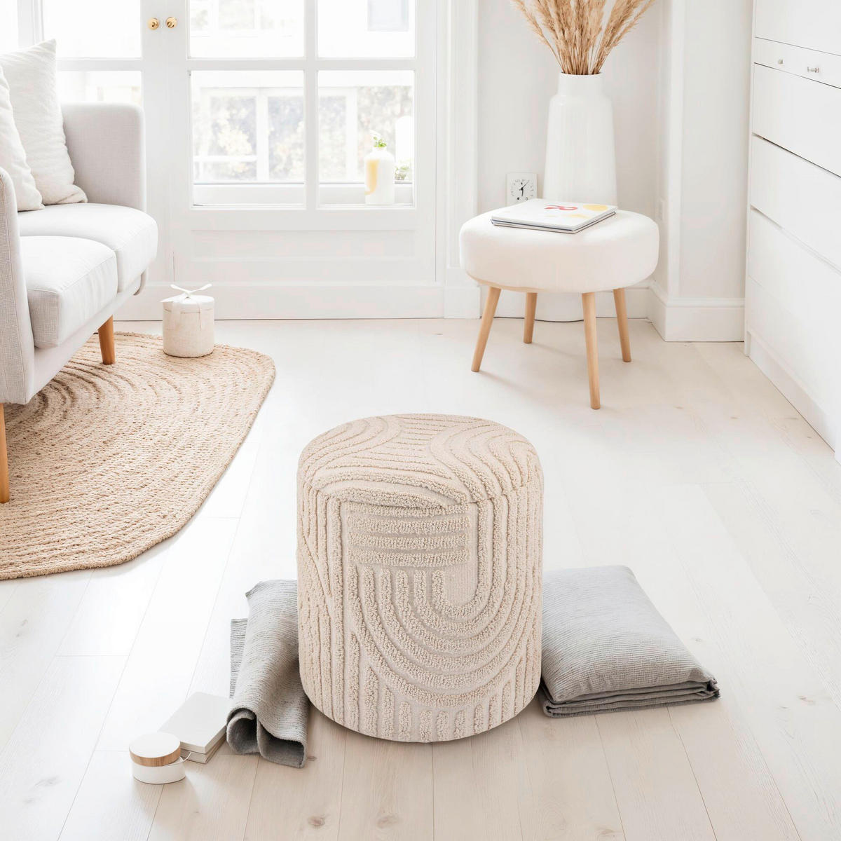 HOCKER in Textil Beige  - Beige, Basics, Textil (40/45/40cm) - Livetastic