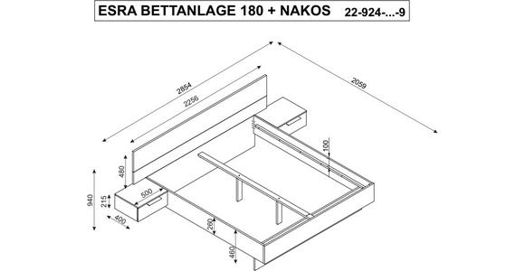 BETTANLAGE 180/200 cm  in Graphitfarben, Eichefarben  - Eichefarben/Graphitfarben, KONVENTIONELL, Holzwerkstoff (180/200cm) - Carryhome