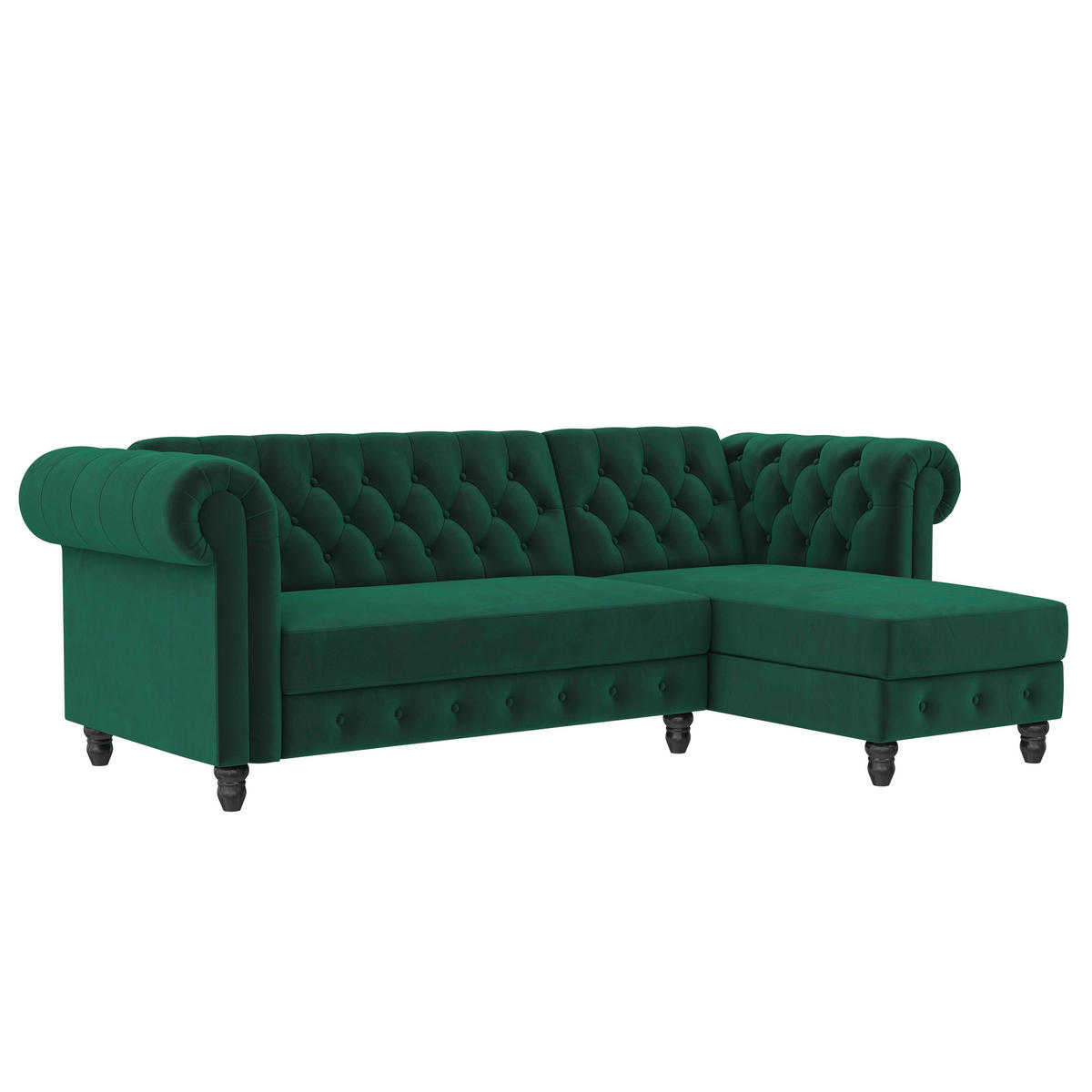 ECKSOFA FIRENZE in Velours Dunkelgrün  - Dunkelgrün/Schwarz, Basics, Holz/Textil (241/154cm) - Livetastic