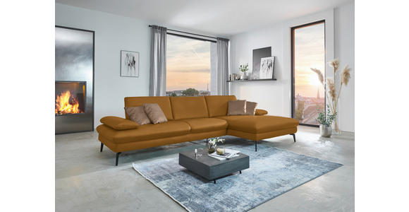 ECKSOFA in Echtleder Currygelb 325/157 cm - Currygelb/Schwarz, Design, Leder/Metall (325/157cm) - Dieter Knoll