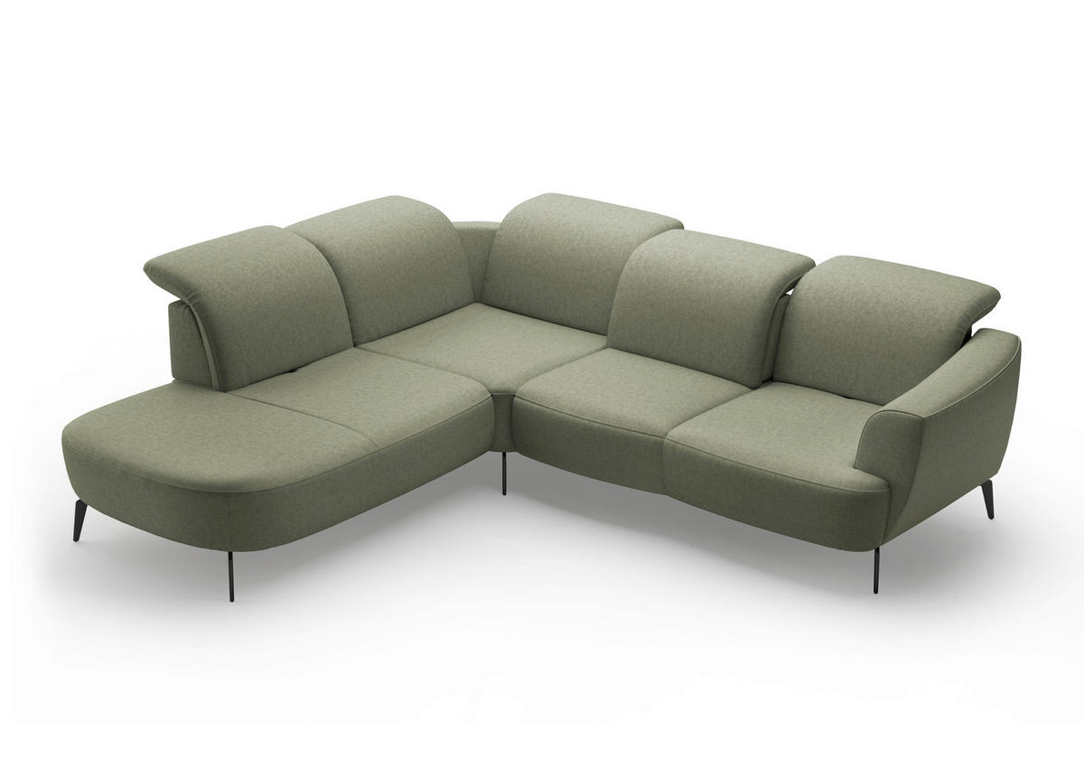 ECKSOFA ZOE E Olivgrün Flachgewebe  - Schwarz/Olivgrün, KONVENTIONELL, Textil/Metall (267/300cm) - Sit & More