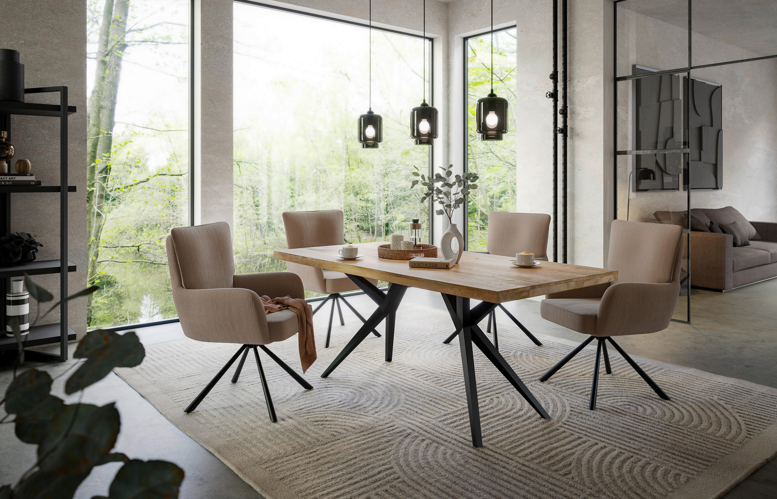 Armlehnstuhl Mila Cord braun  in Cord  - Schwarz/Braun, KONVENTIONELL, Textil/Metall (60/95/67cm) - MID.YOU