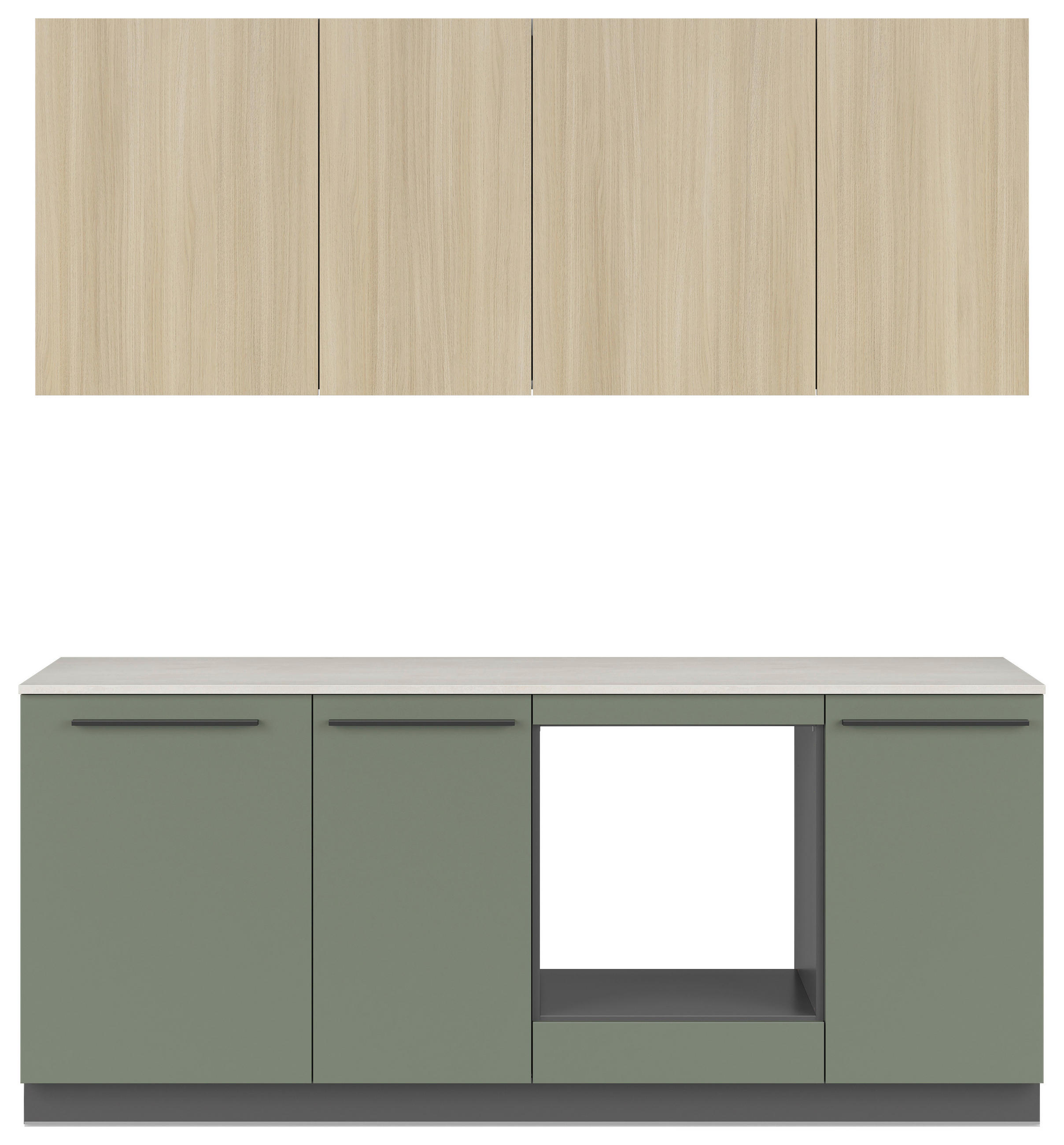KÜCHENBLOCK 210 cm   in Graphitfarben, Eichefarben, Dunkelgrün  - Dunkelgrün/Eichefarben, Basics, Holzwerkstoff/Kunststoff (210cm) - Visiona