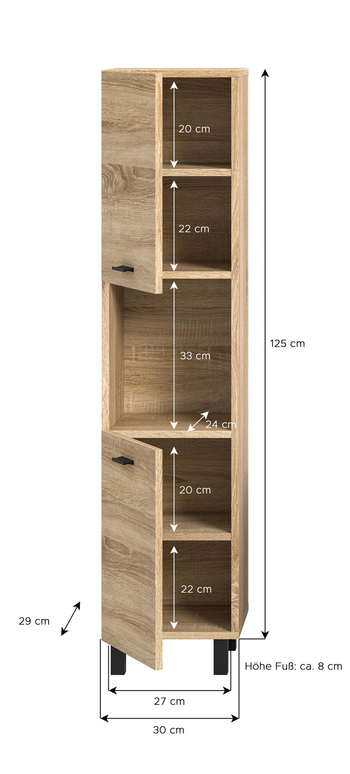 MIDISCHRANK 30/125/29 cm  - Sonoma Eiche, MODERN, Holzwerkstoff/Kunststoff (30/125/29cm) - MID.YOU