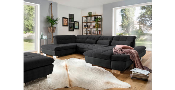WOHNLANDSCHAFT in Mikrofaser Graphitfarben - Chromfarben/Graphitfarben, Design, Kunststoff/Textil (211/350/204cm) - Xora