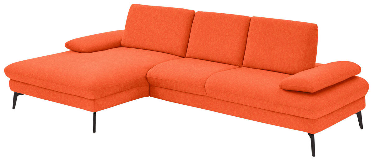 ECKSOFA in Chenille, Mikrofaser Orange  - Schwarz/Orange, Design, Textil/Metall (157/299cm) - Dieter Knoll