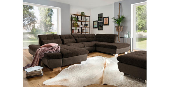 WOHNLANDSCHAFT  in Mikrofaser Braun  - Chromfarben/Braun, Design, Kunststoff/Textil (204/350/211cm) - Xora