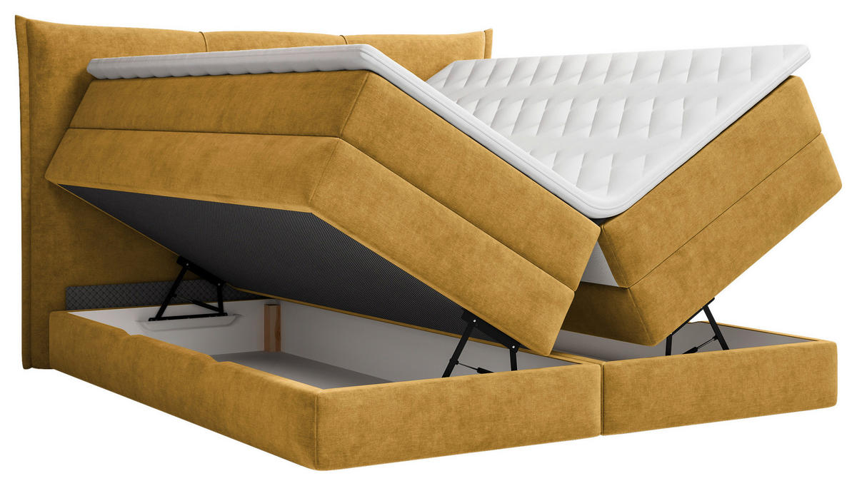 BOXSPRINGBETT 140/200 cm  Currygelb  - Currygelb/Schwarz, Modern, Holz/Holzwerkstoff (140/200cm) - MID.YOU