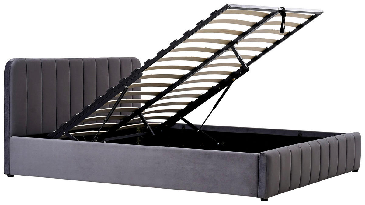 POLSTERBETT 140/200 cm, inkl. gepolstertes Kopfteil, Lattenrost, Bettkasten,  in Grau  - Schwarz/Naturfarben, Design, Holz/Kunststoff (140/200cm) - Boxxx