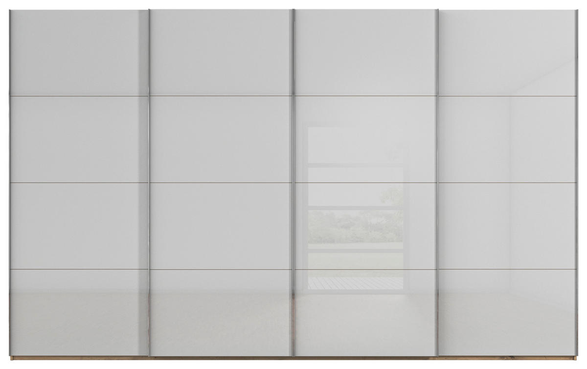 SCHWEBETÜRENSCHRANK 361/223/68 cm 4-türig Eiche Artisan, Seidengrau  - Chromfarben/Seidengrau, Design, Glas/Holzwerkstoff (361/223/68cm) - Novel