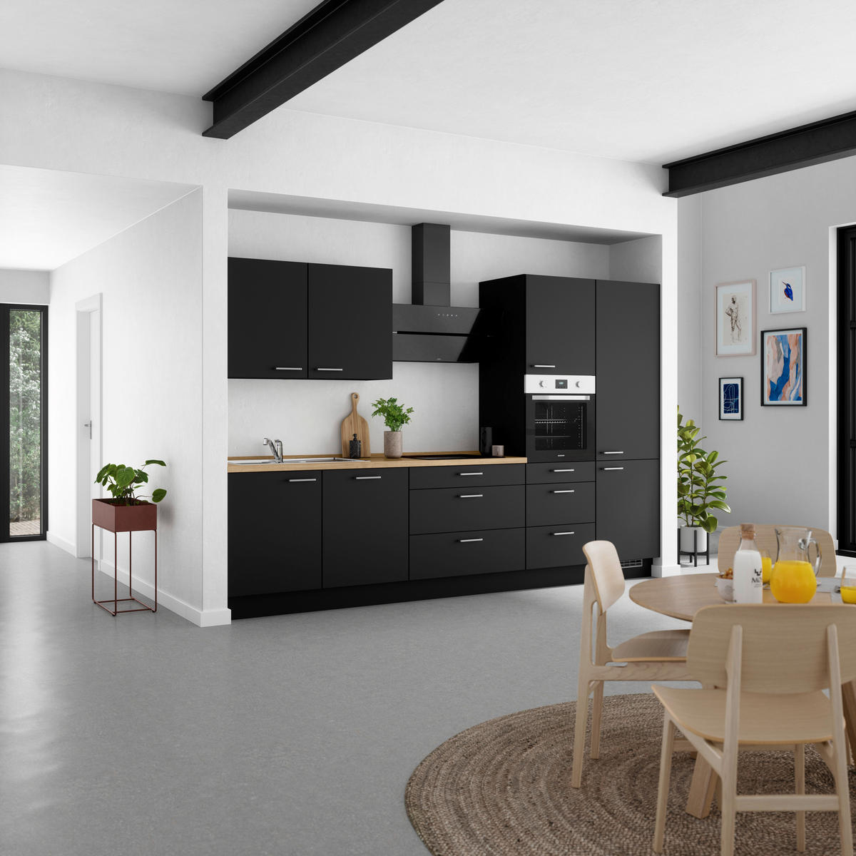 KÜCHENLEERBLOCK 330 cm   in Schwarz, Eichefarben  - Edelstahlfarben/Eichefarben, MODERN, Holzwerkstoff/Metall (330cm) - Nobilia