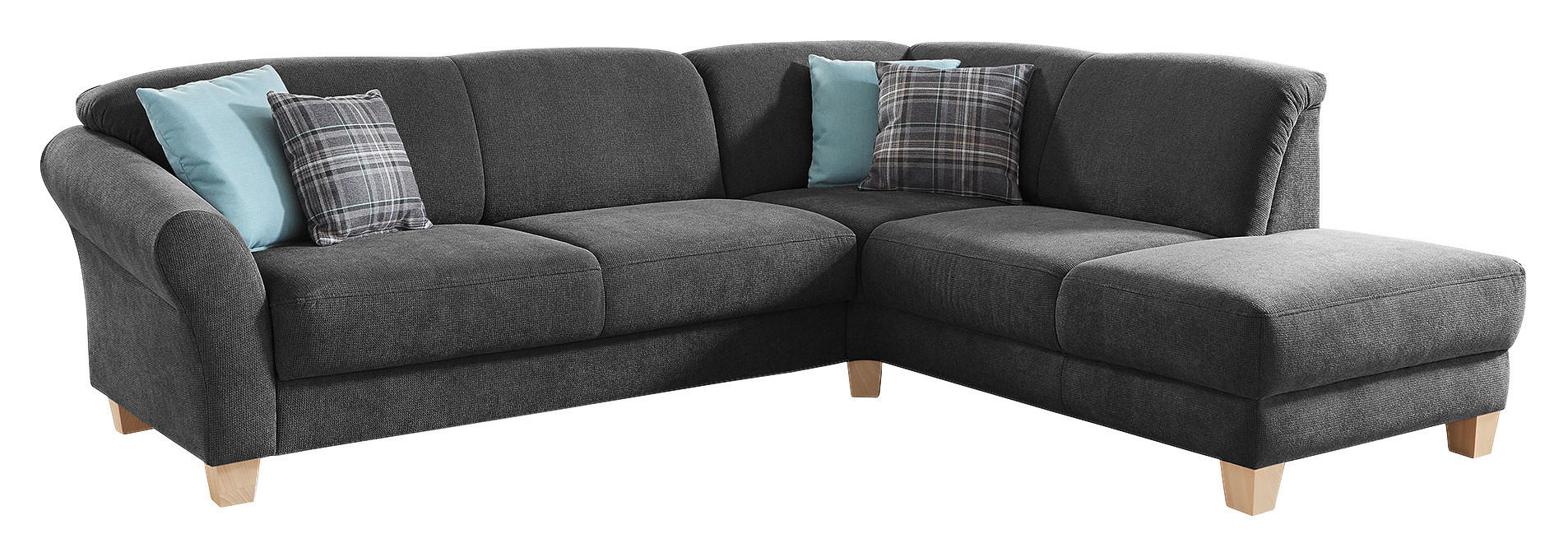 ECKSOFA Schwarz Flachgewebe  - Schwarz/Naturfarben, KONVENTIONELL, Holz/Textil (257/212cm) - Sit & More