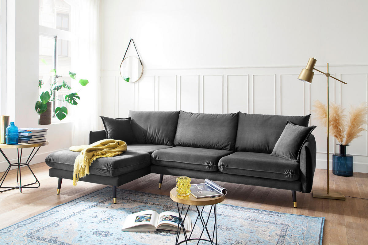 ECKSOFA Eckteil  ROSSANA-REC.2S Anthrazit Samt  - Anthrazit, MODERN, Holz/Textil (258/160cm) - MID.YOU