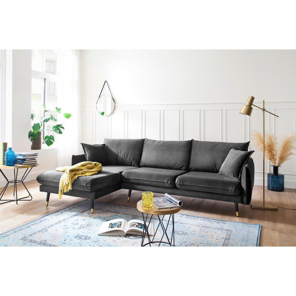 Thumbnail - Mid.you Ecksofa Rossana-Rec.2S, Anthrazit, Textil, Uni, 4-Sitzer, Füllung: Schaumstoffflocken,Schaumstoffflocken, Ecktei...