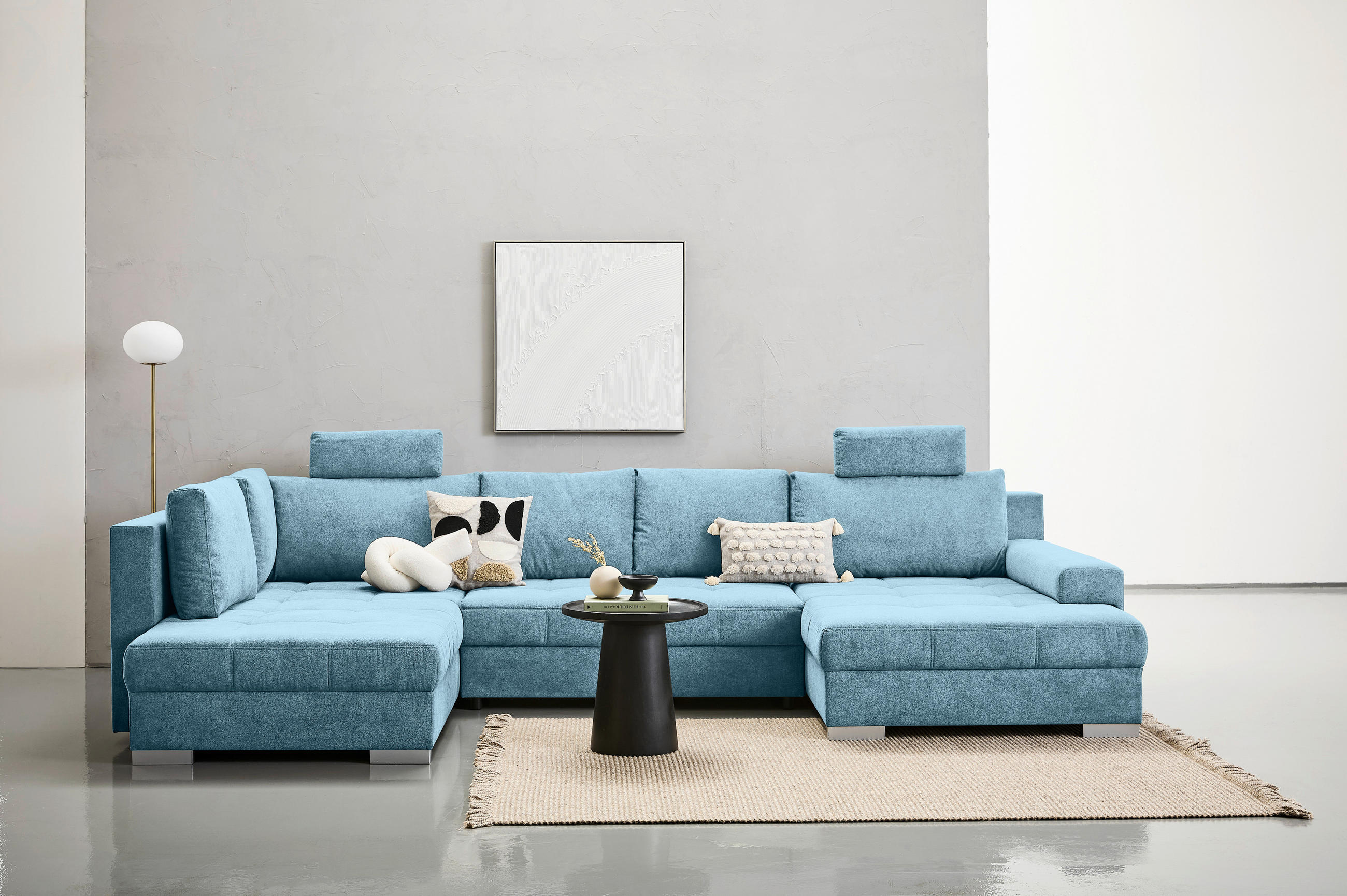 WOHNLANDSCHAFT in Velours Petrol  - Chromfarben/Petrol, Konventionell, Kunststoff/Textil (198/363/170cm) - Hom`in