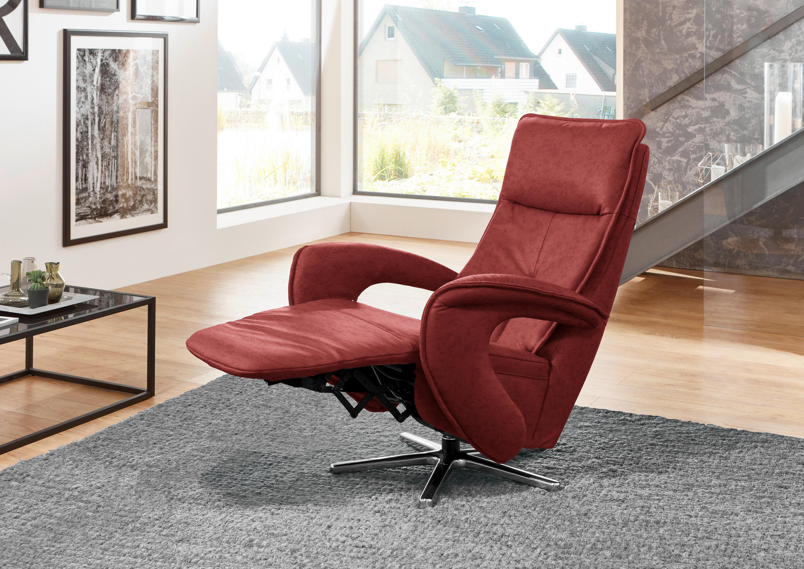 RELAXSESSEL Mikrofaser Kopfteilverstellung    - Chromfarben/Rot, Design, Textil/Metall (77/110/87cm) - Valdera