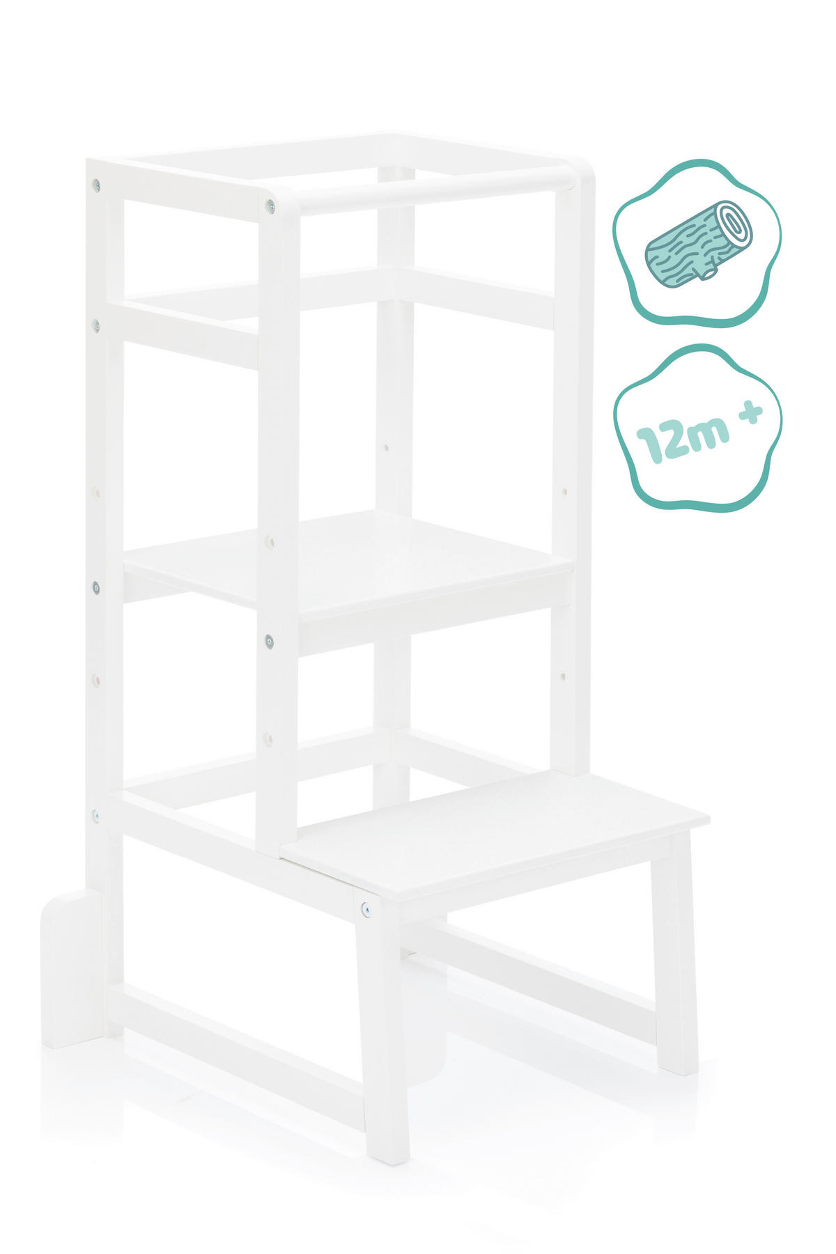 UČIACA VEŽA PRE DETI, buk, biela - biela, Basics, drevo (90/40/46cm) - Fillikid