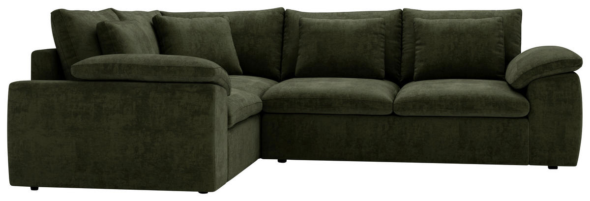 ECKSOFA Chenille Grün  - Schwarz/Grau, Design, Kunststoff/Textil (216/289cm) - Livetastic