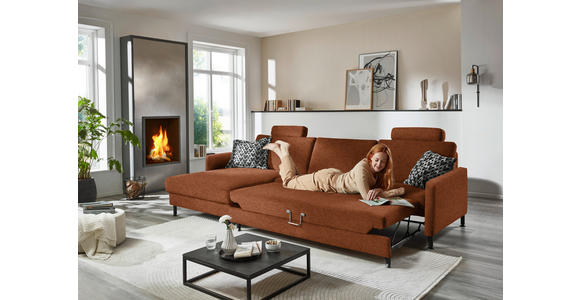 ECKSOFA  in Chenille, Flachgewebe Rostfarben  175/316 cm  - Rostfarben/Schwarz, Design, Textil/Metall (175/316cm) - Dieter Knoll