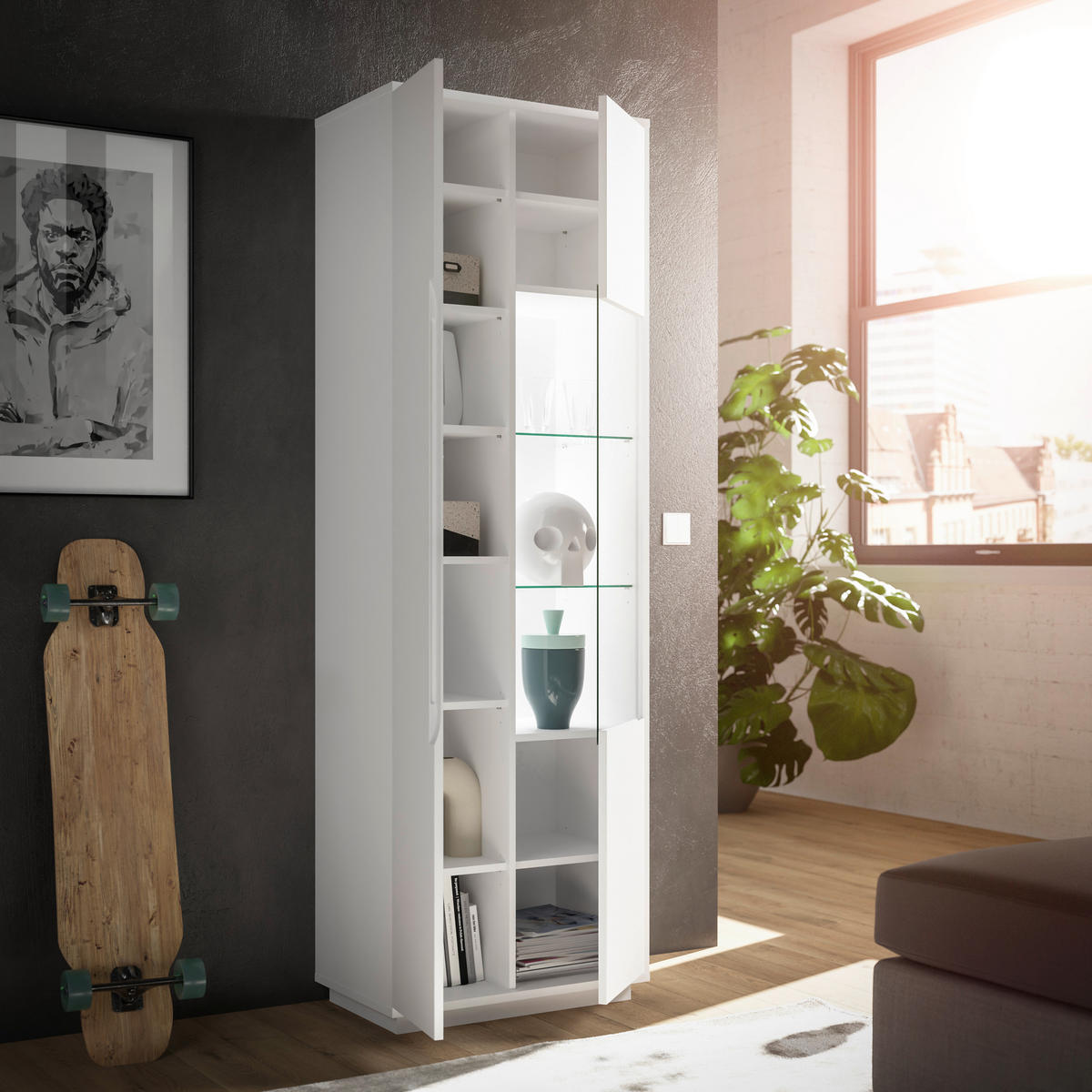 VITRINE Weiss  65/198/38 cm  - Weiss, Modern, Glas/Holzwerkstoff (65/198/38cm) - Carryhome