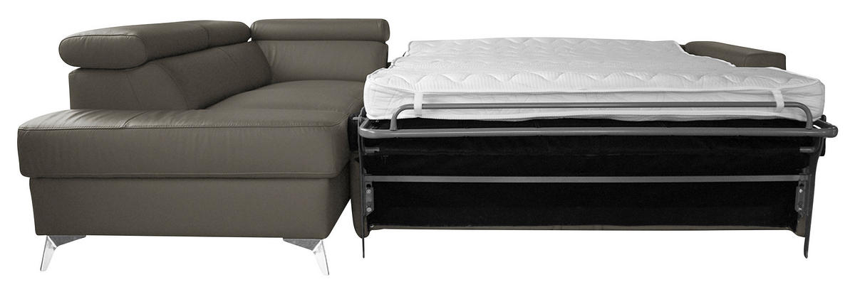ECKSOFA MONDO Schlammfarben Echtleder Lederlook  - Chromfarben/Schlammfarben, Design, Leder/Textil (208/286cm) - Livetastic