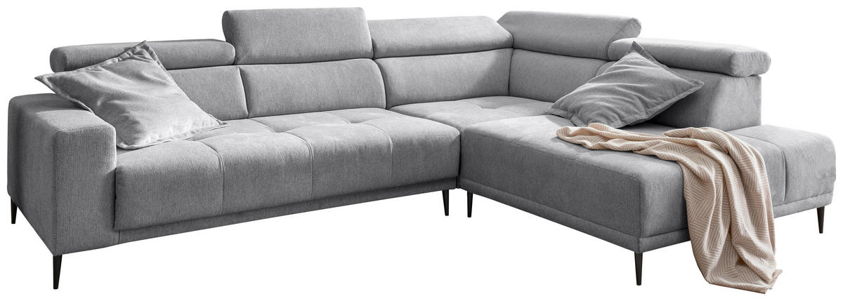 ECKSOFA INTERA in Chenille Silberfarben  305/225 cm  - Silberfarben/Schwarz, KONVENTIONELL, Textil/Metall (305/225cm) - Livetastic