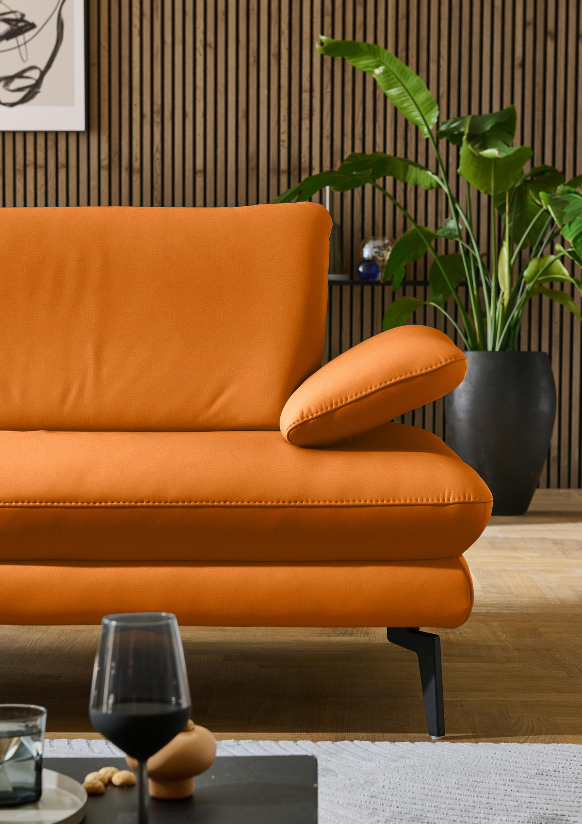 ECKSOFA in Echtleder Orange  195/308 cm  - Schwarz/Orange, Design, Leder/Metall (195/308cm) - Dieter Knoll