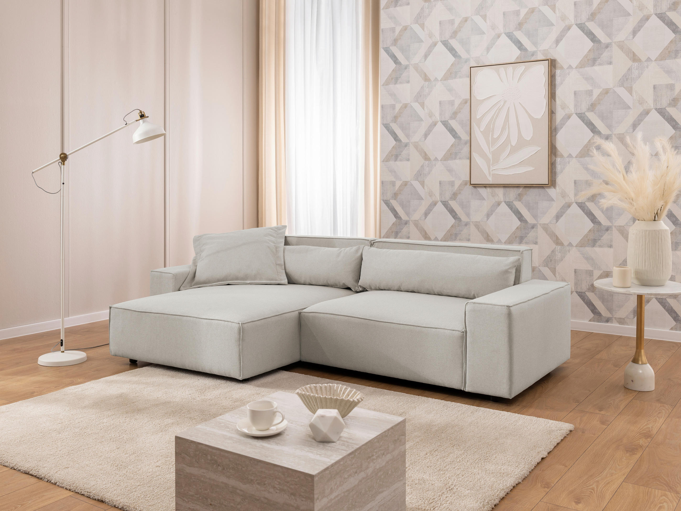 ECKSOFA Webstoff Beige  - Beige/Schwarz, Design, Kunststoff/Textil (251/142cm) - P & B