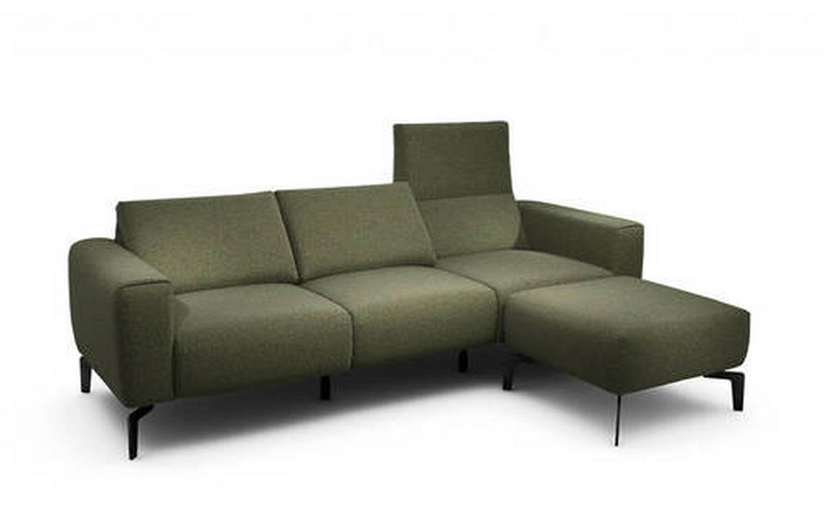 Dreisitzer inkl. Hocker in Chenille Waldgrün  - Waldgrün/Schwarz, Design, Textil/Metall (250/86/86-94cm) - SENSOO