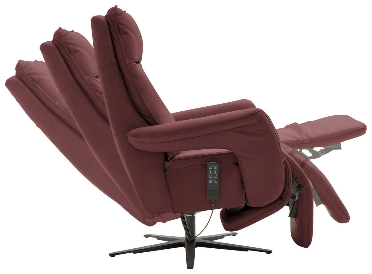 RELAXSESSEL in Leder Beere  - Beere/Schwarz, Design, Leder/Metall (83/116/87cm) - Valdera