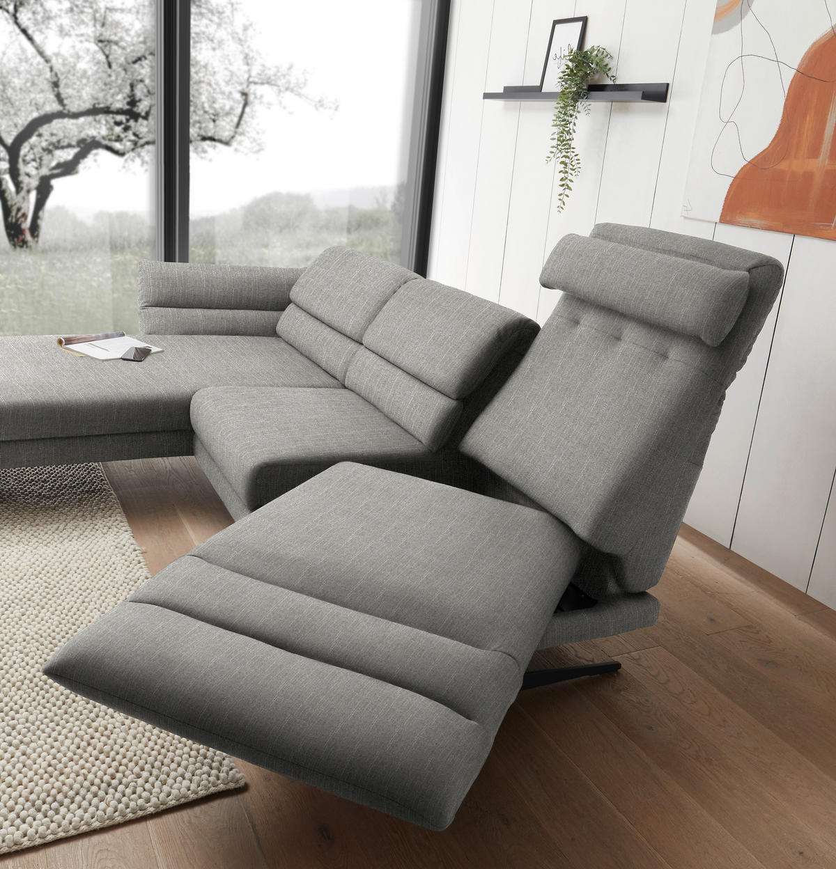 ECKSOFA in Flachgewebe Hellgrau  176-217/279-327 cm  - Hellgrau/Schwarz, Design, Textil/Metall (176-217/279-327cm) - Dieter Knoll