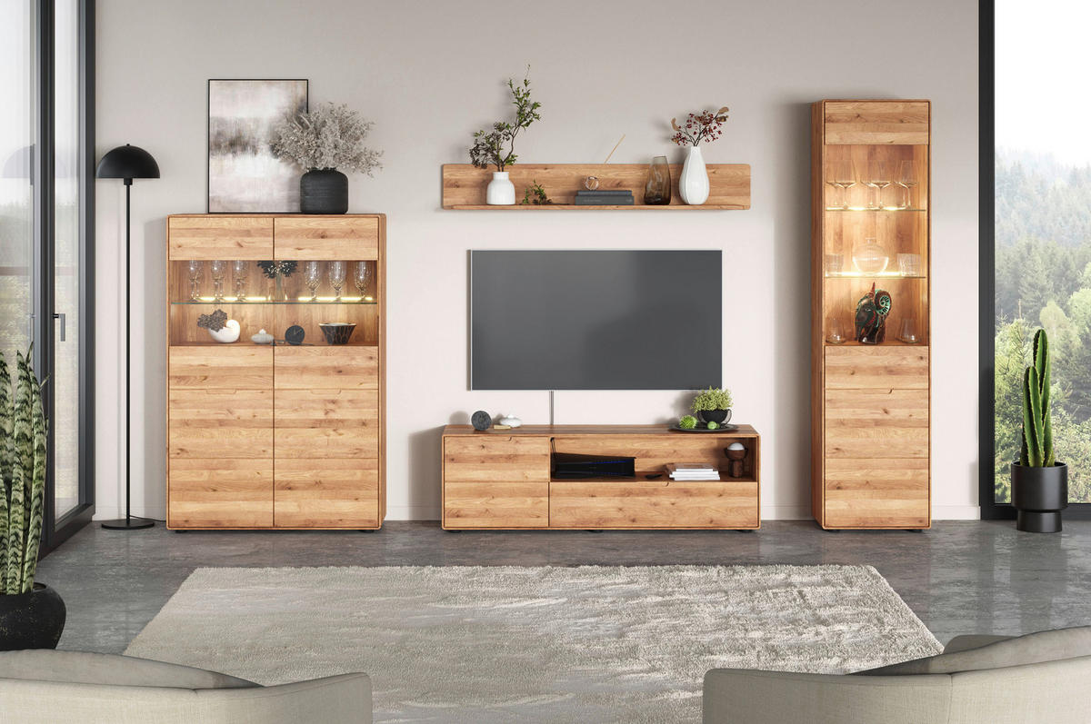 WOHNWAND 4-teilig  in Wildeiche  320/200/40 cm   - Wildeiche, KONVENTIONELL, Glas/Holz (320/200/40cm) - Linea Natura