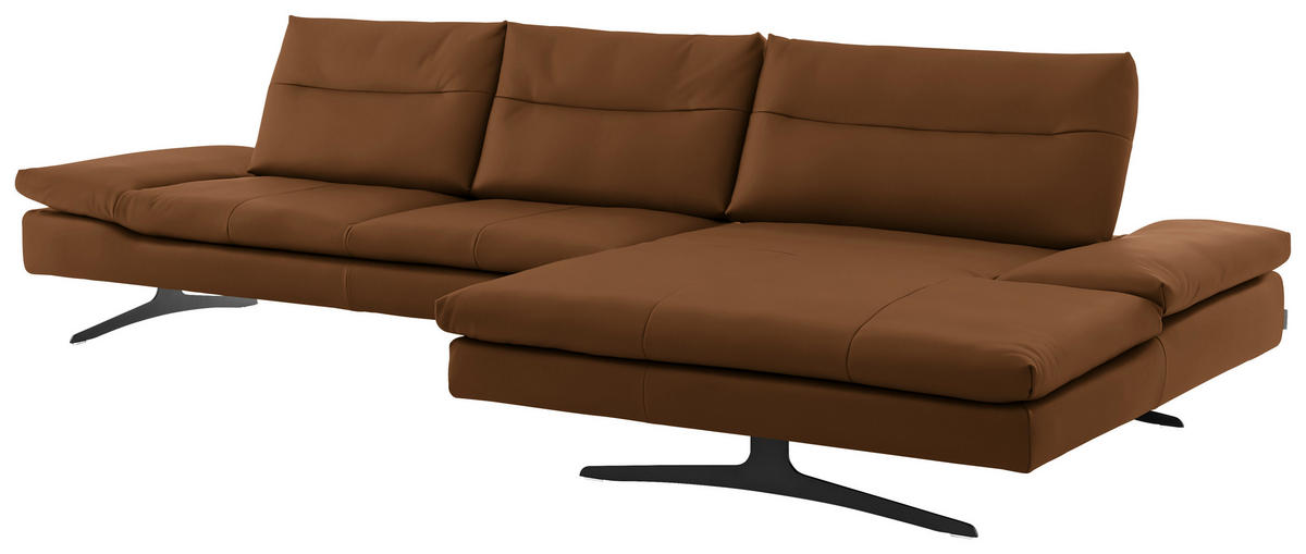 ECKSOFA in Echtleder Cognac  - Cognac/Schwarz, Modern, Leder/Metall (342/158cm) - Chilliano