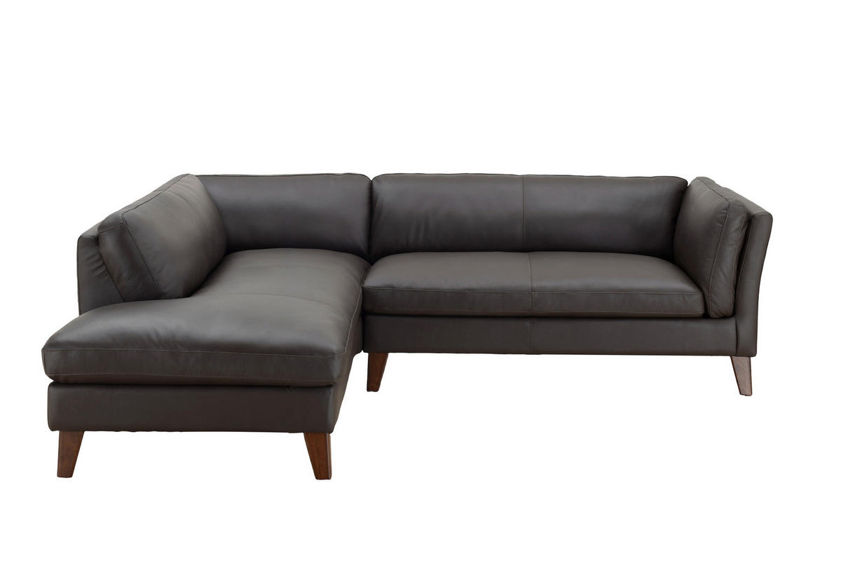ECKSOFA SERA Braun Echtleder Lederlook  - Dunkelbraun/Braun, Design, Leder/Holz (194/235cm) - Livetastic